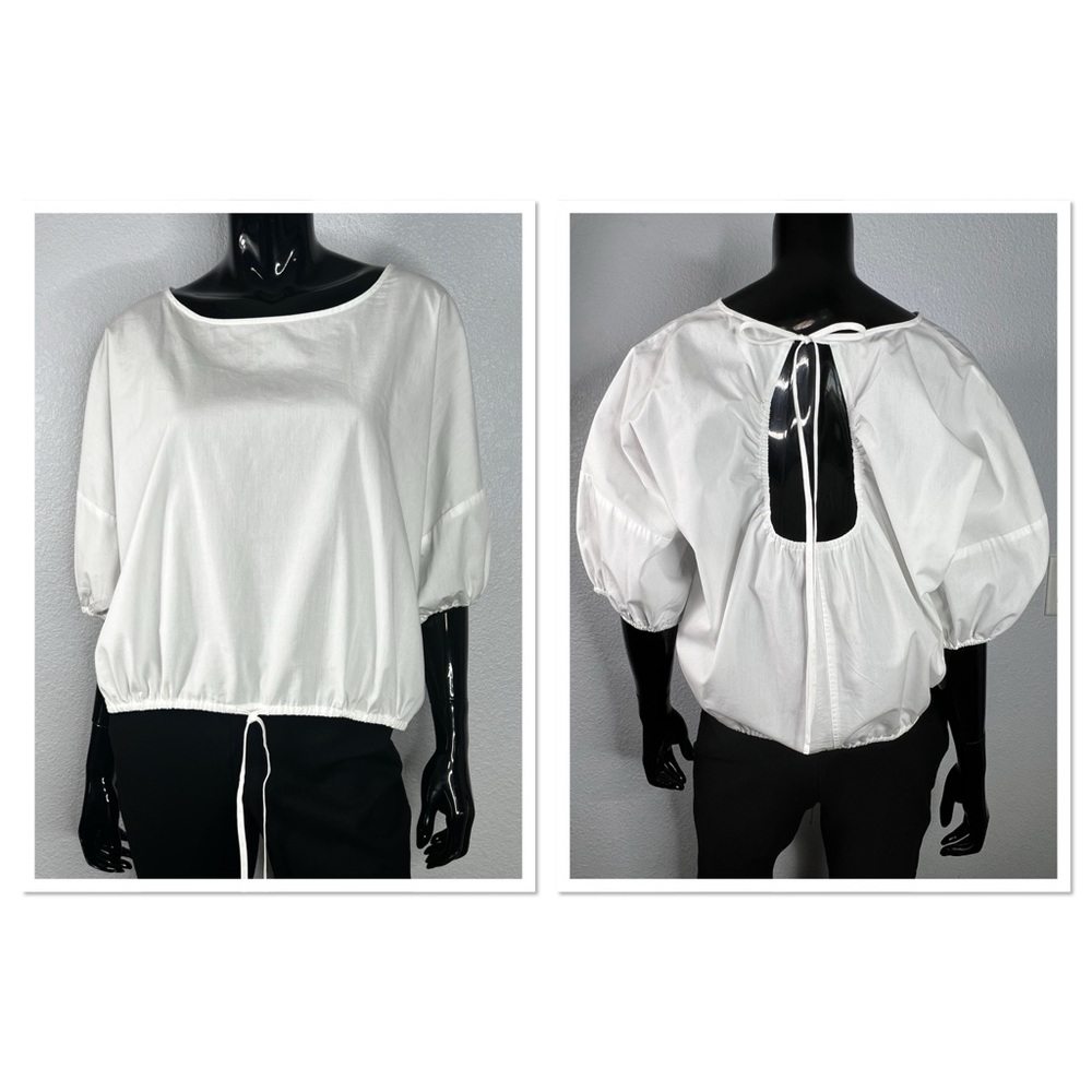 Banana Republic Cropped Short Puff Sleeve 100% Cotton White Women's Top Sz L